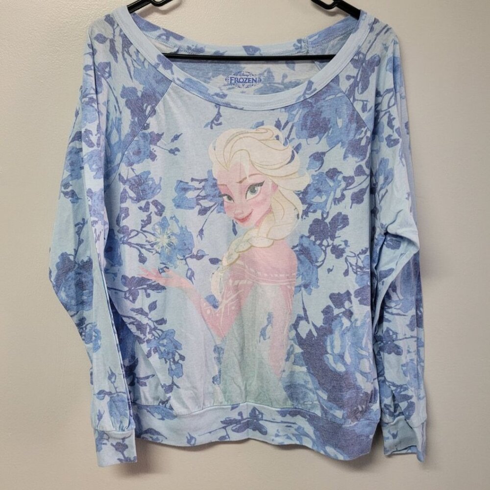 Disney Frozen Long Sleeve Tee‎ Shirt Blue Elsa Youth Large Girls School